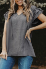 Ladies Tiered Ruffled Drawstring V Neck Blouse Top