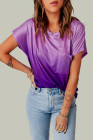 Womens Ombre Tie-dye Cap Sleeve T-Shirt with Pocket