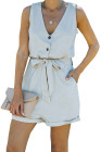 Women's V Neck Jumpsuits Sleeveless Romper Button Short Jumpsuit