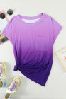 Womens Ombre Tie-dye Cap Sleeve T-Shirt with Pocket