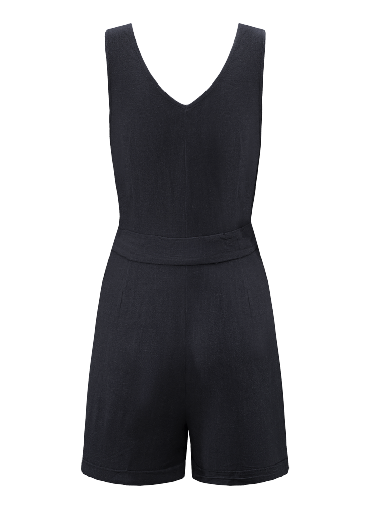 Women's V Neck Jumpsuits Sleeveless Romper Button Short Jumpsuit