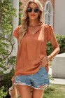 Ladies Tiered Ruffled Drawstring V Neck Blouse Top