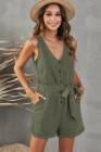 Women's V Neck Jumpsuits Sleeveless Romper Button Short Jumpsuit