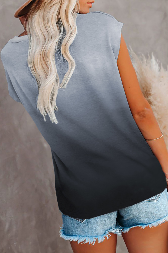 Womens Ombre Tie-dye Cap Sleeve T-Shirt with Pocket