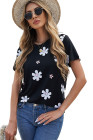 Floral T-shirt Womens Leopard Pattern Tee Tops