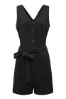 Women's V Neck Jumpsuits Sleeveless Romper Button Short Jumpsuit