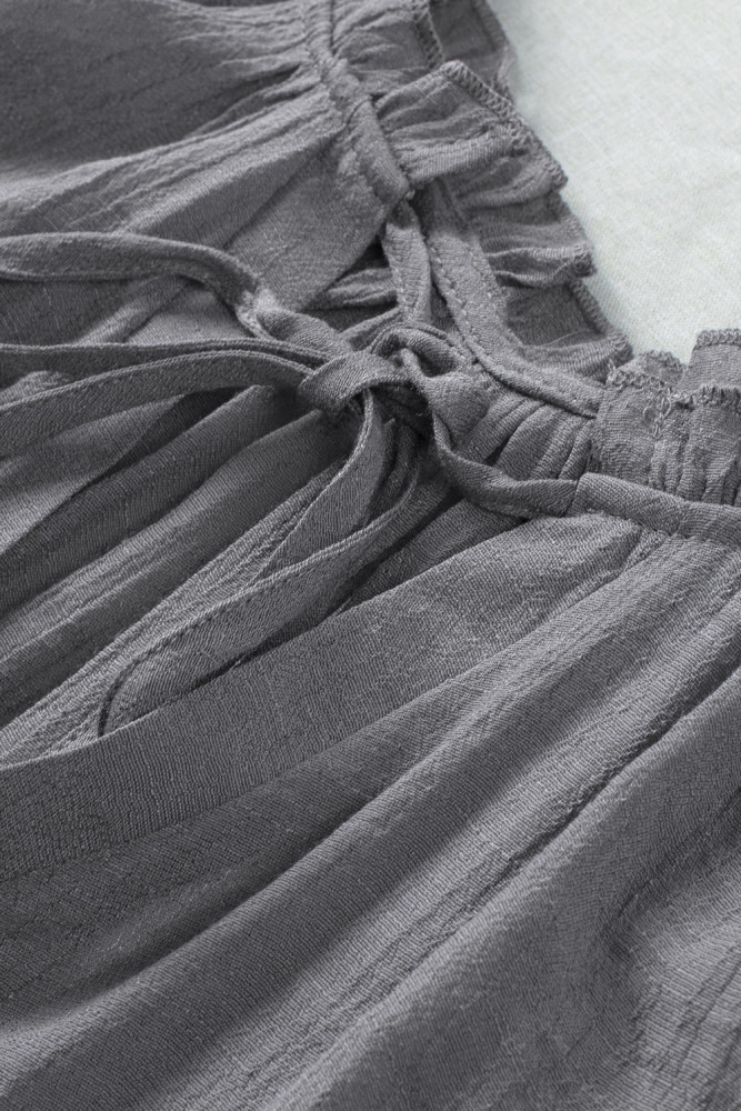 Ladies Tiered Ruffled Drawstring V Neck Blouse Top