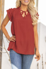 Ladies Tiered Ruffled Drawstring V Neck Blouse Top