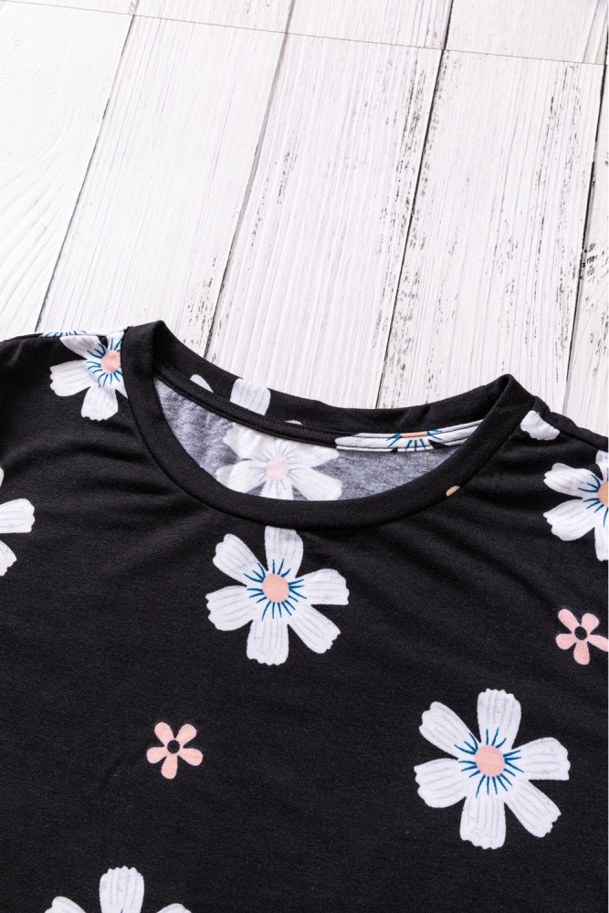 Floral T-shirt Womens Leopard Pattern Tee Tops