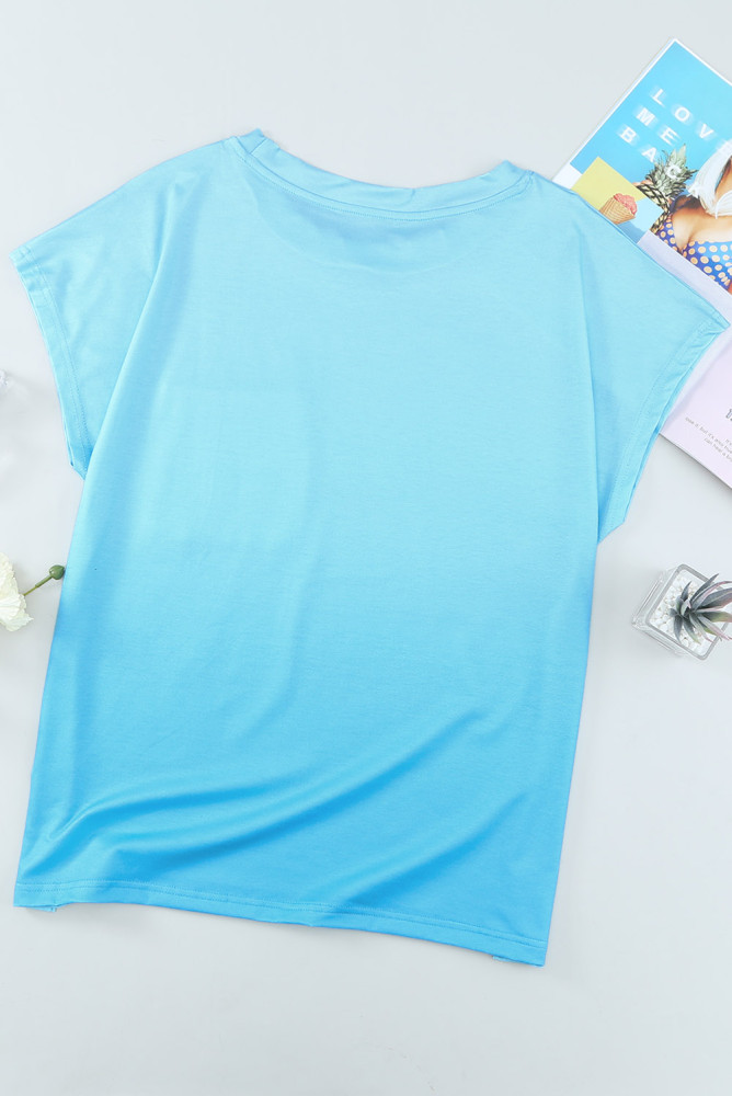 Womens Ombre Tie-dye Cap Sleeve T-Shirt with Pocket