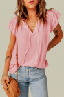 Ladies Tiered Ruffled Drawstring V Neck Blouse Top