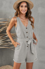 Women's V Neck Jumpsuits Sleeveless Romper Button Short Jumpsuit