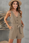 Women's V Neck Jumpsuits Sleeveless Romper Button Short Jumpsuit