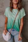 Womens Ombre Tie-dye Cap Sleeve T-Shirt with Pocket