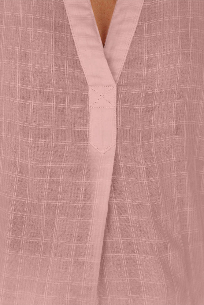 Striped Plaid Print Loose V Neck Short Sleeve Shirt with Slits