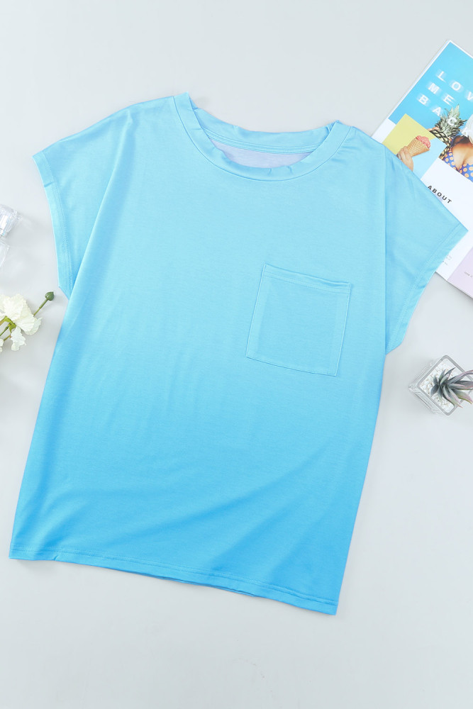 Womens Ombre Tie-dye Cap Sleeve T-Shirt with Pocket