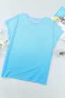 Womens Ombre Tie-dye Cap Sleeve T-Shirt with Pocket