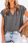 Ladies Tiered Ruffled Drawstring V Neck Blouse Top