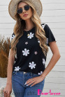 Floral T-shirt Womens Leopard Pattern Tee Tops