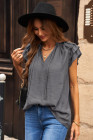 Ladies Tiered Ruffled Drawstring V Neck Blouse Top