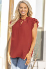 Ladies Tiered Ruffled Drawstring V Neck Blouse Top
