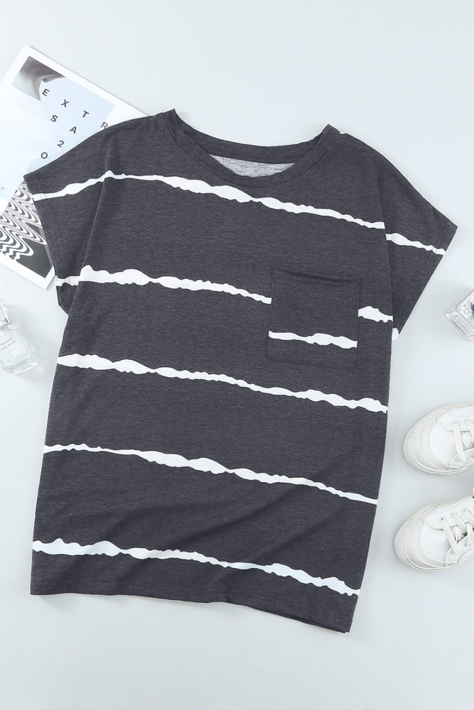 Womens Ombre Tie-dye Cap Sleeve T-Shirt with Pocket