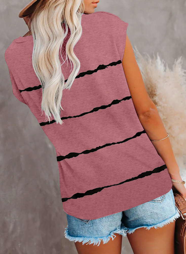 Womens Ombre Tie-dye Cap Sleeve T-Shirt with Pocket