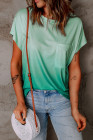 Womens Ombre Tie-dye Cap Sleeve T-Shirt with Pocket