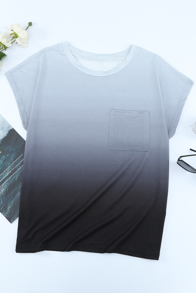Womens Ombre Tie-dye Cap Sleeve T-Shirt with Pocket