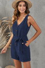 Women's V Neck Jumpsuits Sleeveless Romper Button Short Jumpsuit