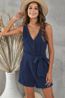 Women's V Neck Jumpsuits Sleeveless Romper Button Short Jumpsuit