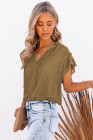 Ladies Tiered Ruffled Drawstring V Neck Blouse Top