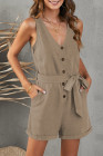 Women's V Neck Jumpsuits Sleeveless Romper Button Short Jumpsuit