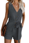 Women's V Neck Jumpsuits Sleeveless Romper Button Short Jumpsuit