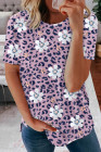 Floral T-shirt Womens Leopard Pattern Tee Tops