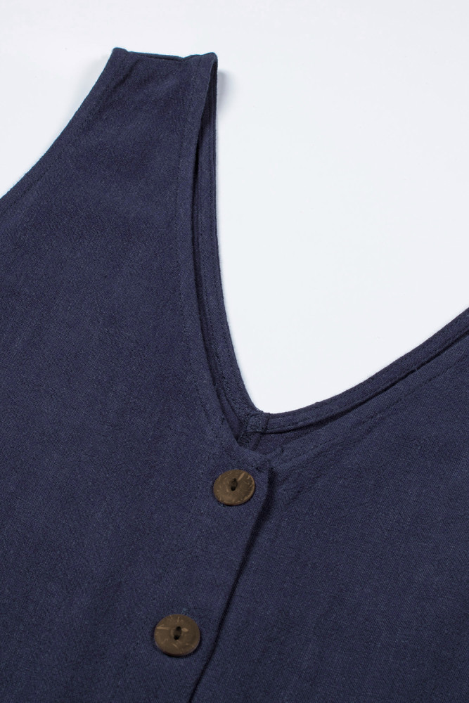 Women's V Neck Jumpsuits Sleeveless Romper Button Short Jumpsuit