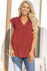 Ladies Tiered Ruffled Drawstring V Neck Blouse Top