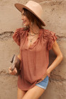 Ladies Tiered Ruffled Drawstring V Neck Blouse Top