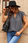 Ladies Tiered Ruffled Drawstring V Neck Blouse Top
