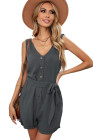 Women's V Neck Jumpsuits Sleeveless Romper Button Short Jumpsuit