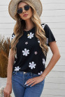 Floral T-shirt Womens Leopard Pattern Tee Tops