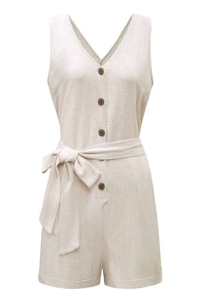 Women's V Neck Jumpsuits Sleeveless Romper Button Short Jumpsuit