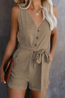 Women's V Neck Jumpsuits Sleeveless Romper Button Short Jumpsuit
