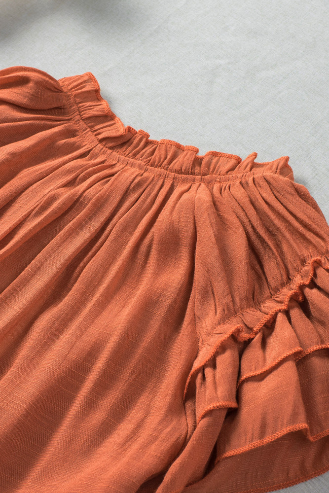 Ladies Tiered Ruffled Drawstring V Neck Blouse Top