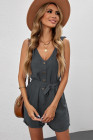 Women's V Neck Jumpsuits Sleeveless Romper Button Short Jumpsuit