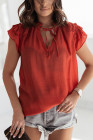 Ladies Tiered Ruffled Drawstring V Neck Blouse Top