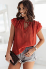 Ladies Tiered Ruffled Drawstring V Neck Blouse Top