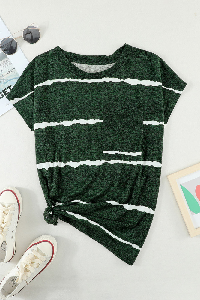 Womens Ombre Tie-dye Cap Sleeve T-Shirt with Pocket