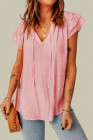 Ladies Tiered Ruffled Drawstring V Neck Blouse Top