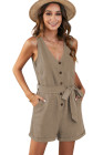 Women's V Neck Jumpsuits Sleeveless Romper Button Short Jumpsuit